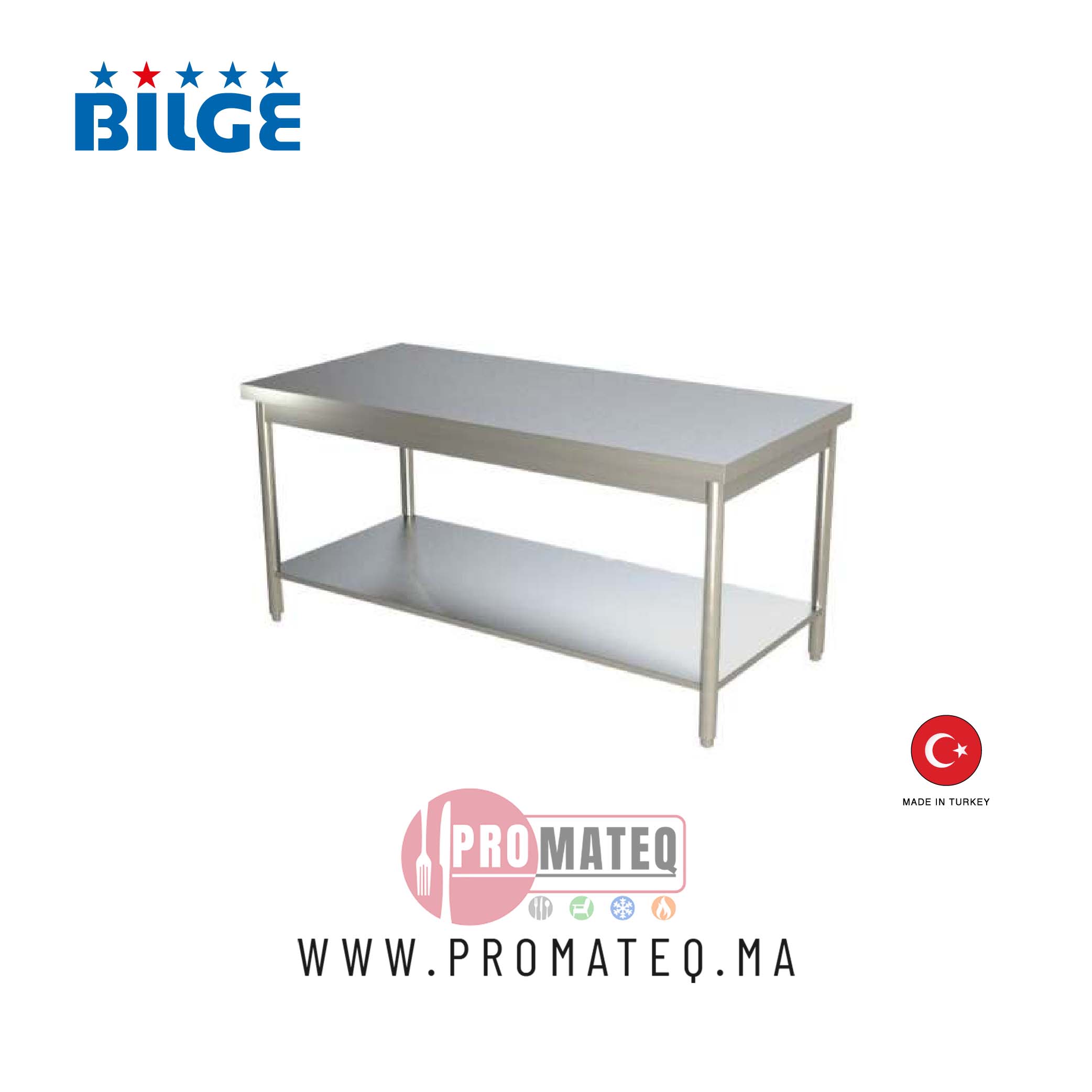 TABLE DE TRAVAIL INOX CENTRALE 1M50 TA-150-C
